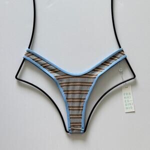 Frankie’s Bikinis Full Moon Striped Micro Bikini Bottom - Ocean Stone - M - NWT